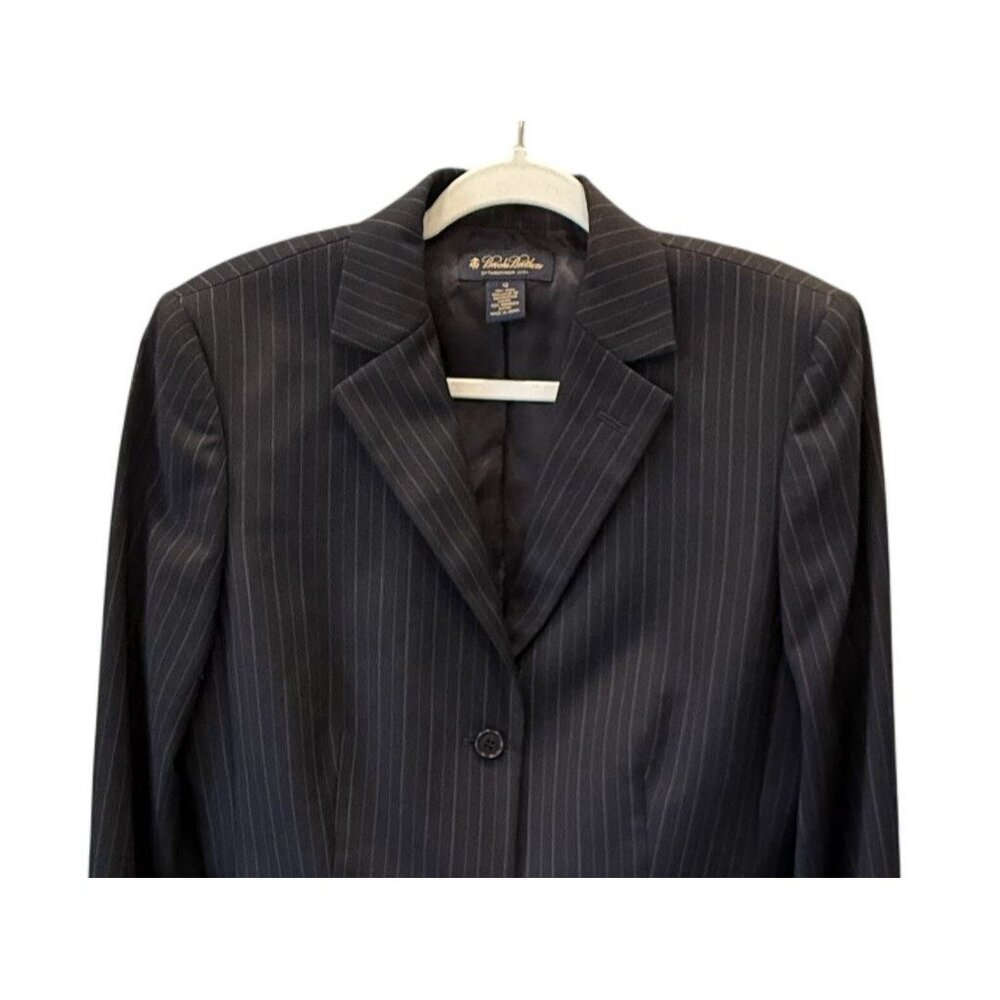 Brooks Brothers Womens Pinstripe Wool Blazer Size 12 Navy Career Professional - Picture 2 of 6